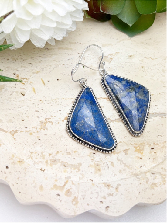 Southwest Jewelry - Lapis Lazuli Earrings Boho Southwest Vintage Style Handmade Sterling Silver 925